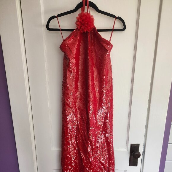 NWT Le Superbe from Anthropologie Kaia Botanica Sequin Midi Dress, Red, Size 8 - Picture 11 of 15